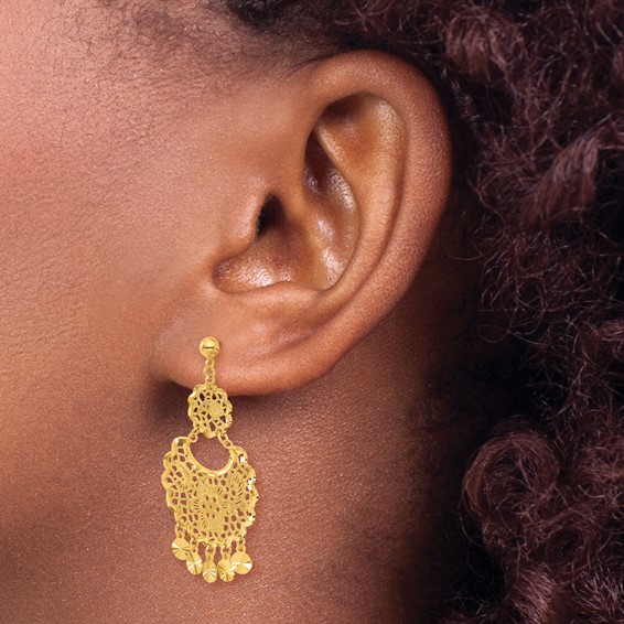 Herco 24K Polished Diamond-cut and Filigree with Au900 Back and Post Dangle Earrings
