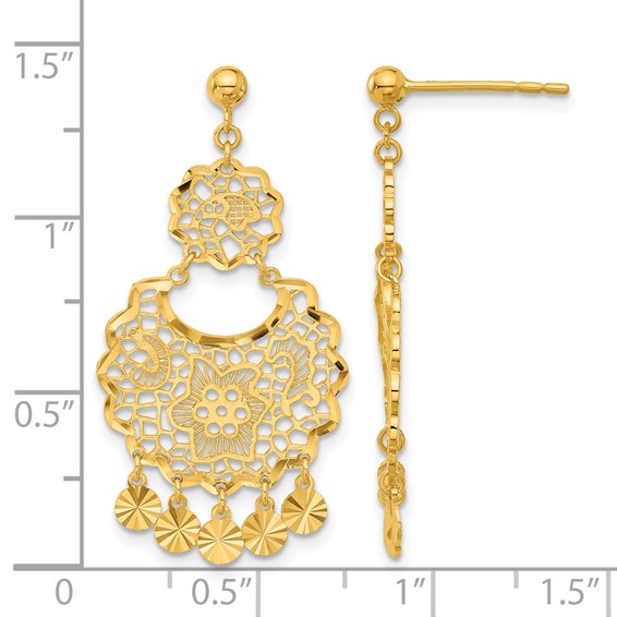 Herco 24K Polished Diamond-cut and Filigree with Au900 Back and Post Dangle Earrings