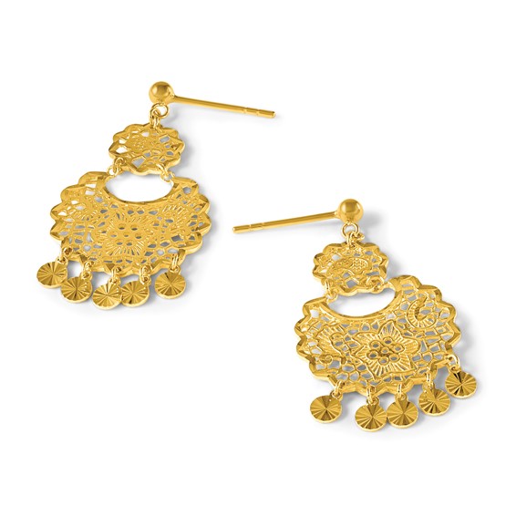 Herco 24K Polished Diamond-cut and Filigree with Au900 Back and Post Dangle Earrings