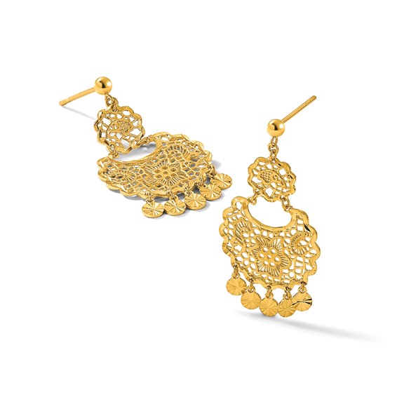 Herco 24K Polished Diamond-cut and Filigree with Au900 Back and Post Dangle Earrings