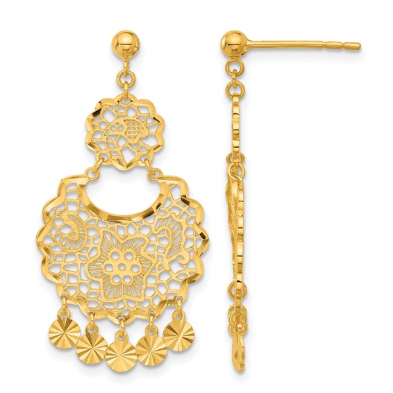 Herco 24K Polished Diamond-cut and Filigree with Au900 Back and Post Dangle Earrings