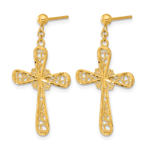 Herco 24K Polished Filigree Cross with Au900 Back and Post Dangle Earrings