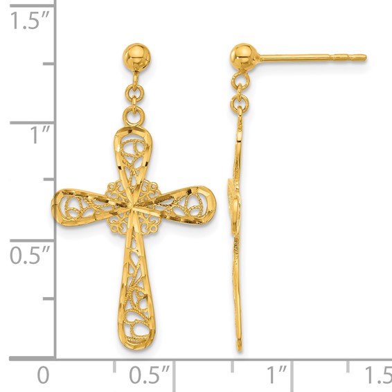 Herco 24K Polished Filigree Cross with Au900 Back and Post Dangle Earrings