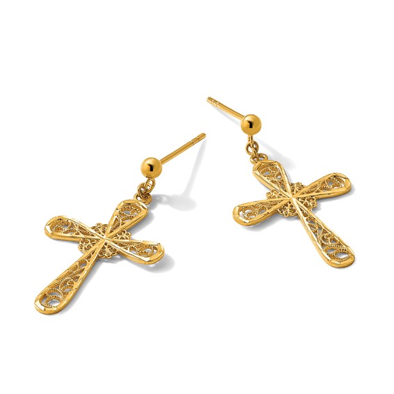 Herco 24K Polished Filigree Cross with Au900 Back and Post Dangle Earrings