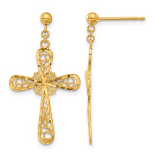 Herco 24K Polished Filigree Cross with Au900 Back and Post Dangle Earrings
