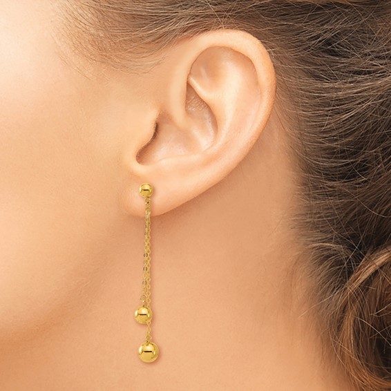 Herco 24K Polished 2-Strand Beaded with Au900 Back and Post Dangle Earrings