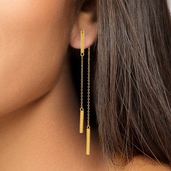 Herco 24K Polished Double Bar with Au900 Back and Post Dangle Earrings