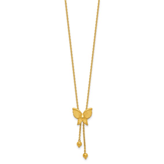 Herco 24K Polished and Textured Butterfly Lariat 18 Inch Necklace
