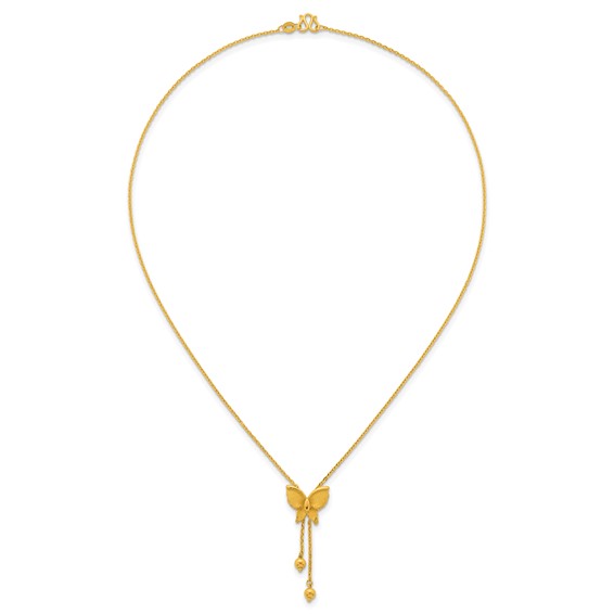 Herco 24K Polished and Textured Butterfly Lariat 18 Inch Necklace