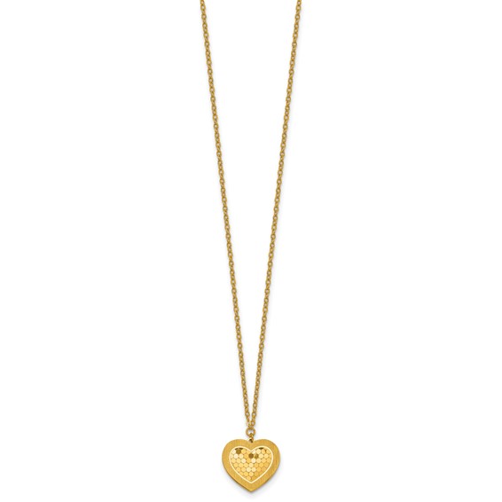 Herco 24K Polished and Textured Solid Heart 16 Inch with 2 Inch Extension Necklace