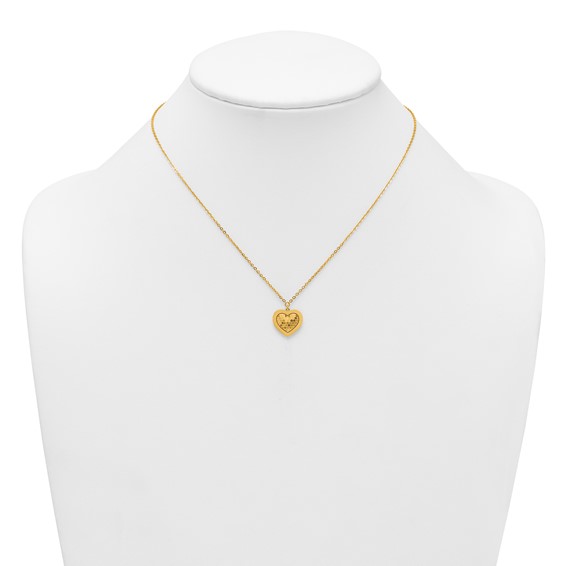 Herco 24K Polished and Textured Solid Heart 16 Inch with 2 Inch Extension Necklace