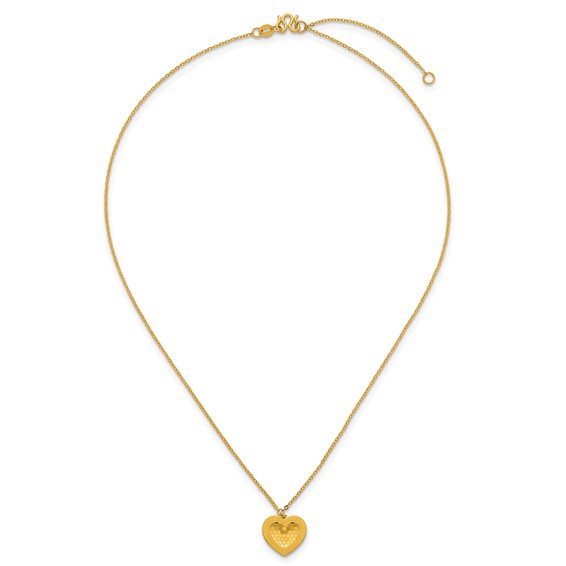 Herco 24K Polished and Textured Solid Heart 16 Inch with 2 Inch Extension Necklace