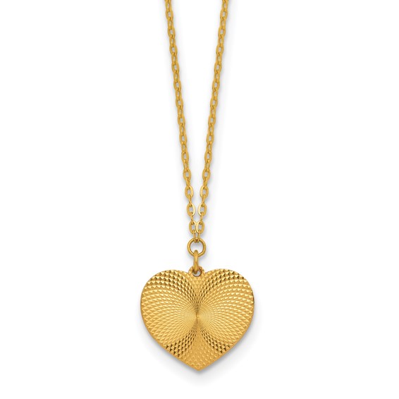 Herco 24K Polished and Textured Solid Heart 16 Inch with 2 Inch Extension Necklace