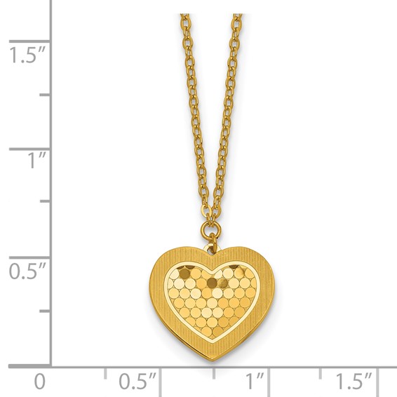Herco 24K Polished and Textured Solid Heart 16 Inch with 2 Inch Extension Necklace