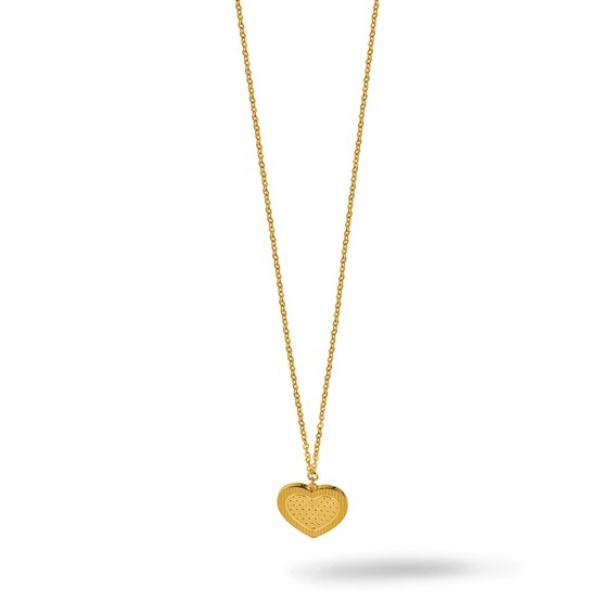 Herco 24K Polished and Textured Solid Heart 16 Inch with 2 Inch Extension Necklace