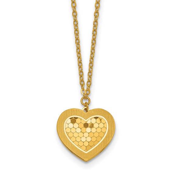 Herco 24K Polished and Textured Solid Heart 16 Inch with 2 Inch Extension Necklace