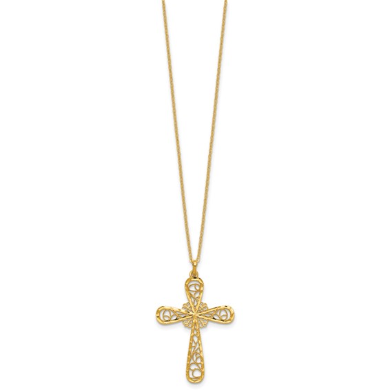 Herco 24K Polished Diamond-cut and Filigree Cross 18 Inch Necklace