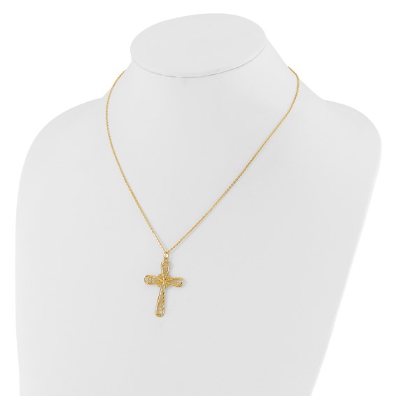 Herco 24K Polished Diamond-cut and Filigree Cross 18 Inch Necklace