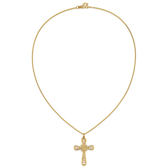 Herco 24K Polished Diamond-cut and Filigree Cross 18 Inch Necklace