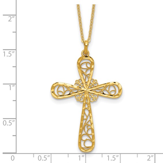 Herco 24K Polished Diamond-cut and Filigree Cross 18 Inch Necklace
