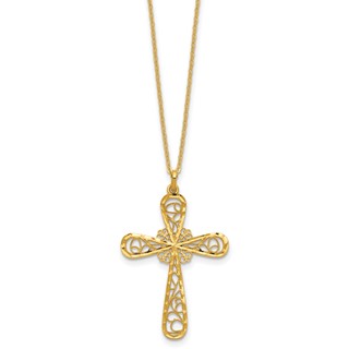 Herco 24K Polished Diamond-cut and Filigree Cross 18 Inch Necklace