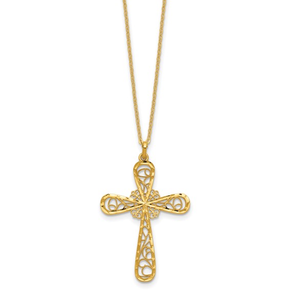 Herco 24K Polished Diamond-cut and Filigree Cross 18 Inch Necklace