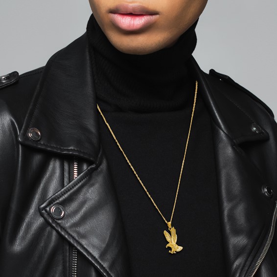Herco 24K Polished and Textured Solid Eagle 22 Inch Necklace