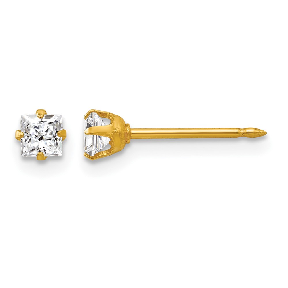 Inverness 18K Yellow Gold 3mm Square CZ Post Piercing Earrings