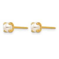 Inverness 18K Yellow Gold 4mm Prong Simulated Pearl Post Piercing Earrings view 2