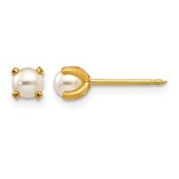 Inverness 18K Yellow Gold 4mm Prong Simulated Pearl Post Piercing Earrings view 1