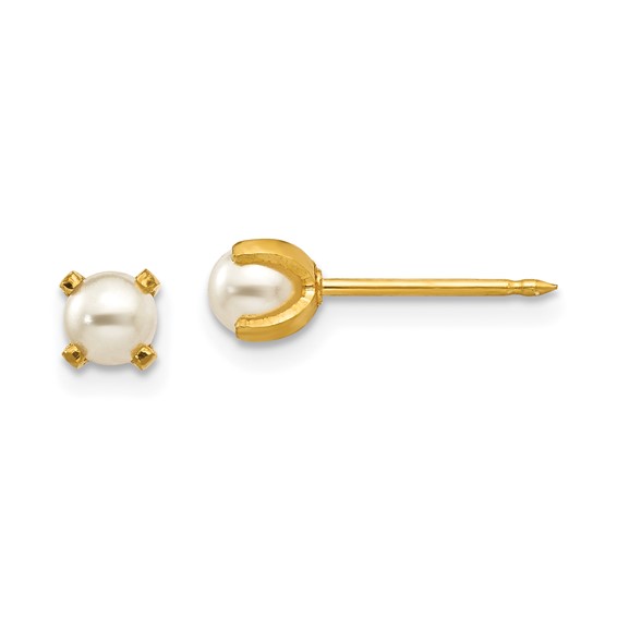 Inverness 18k 4mm Prong Simulated Pearl Post Piercing Earrings