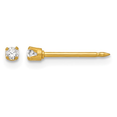 Inverness 18K Yellow Gold 2mm CZ Post Piercing Earrings