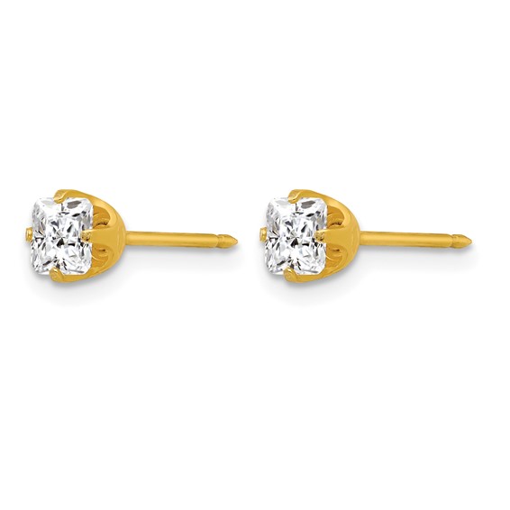 Inverness 14k 5mm Square Princess CZ Post Piercing Earrings