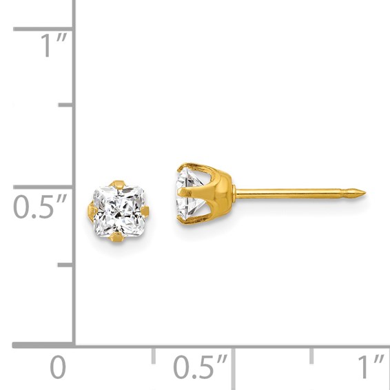 Inverness 14k 5mm Square Princess CZ Post Piercing Earrings