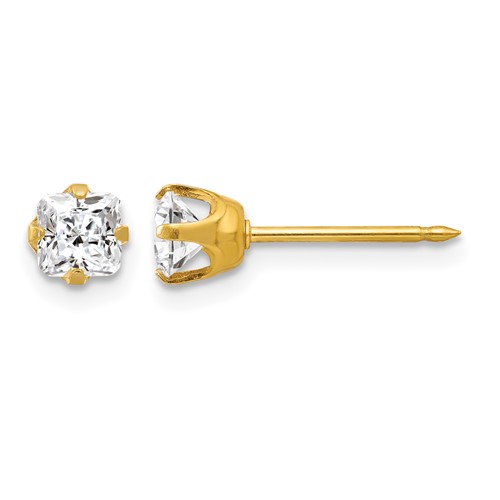 Inverness 14K Yellow Gold 5mm Square Princess CZ Post Piercing Earrings