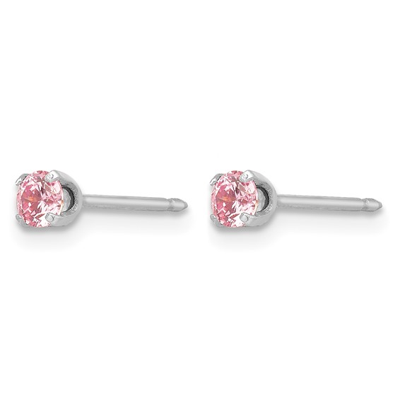 Inverness 14k White Gold 3mm Pink CZ Piercing Earrings
