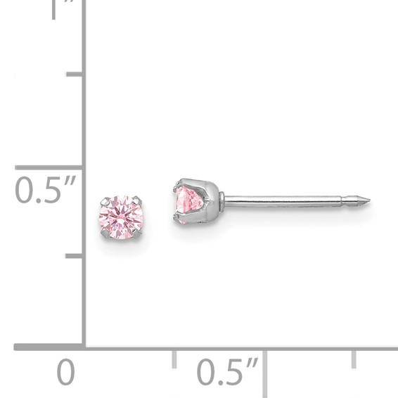 Inverness 14k White Gold 3mm Pink CZ Piercing Earrings