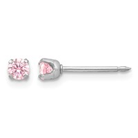 Inverness 14K White Gold 3mm Pink CZ Piercing Earrings view 1