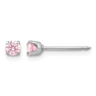 Inverness 14k White Gold 3mm Pink CZ Piercing Earrings