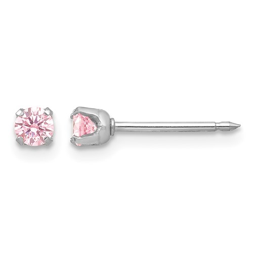 Inverness 14K White Gold 3mm Pink CZ Piercing Earrings