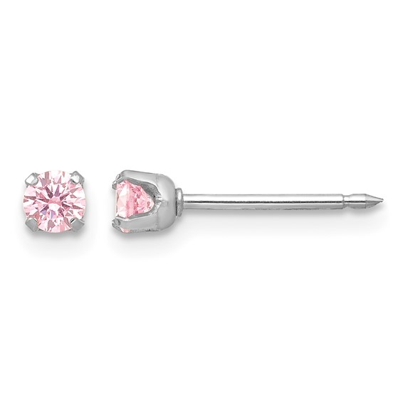 Inverness 14k White Gold 3mm Pink CZ Piercing Earrings
