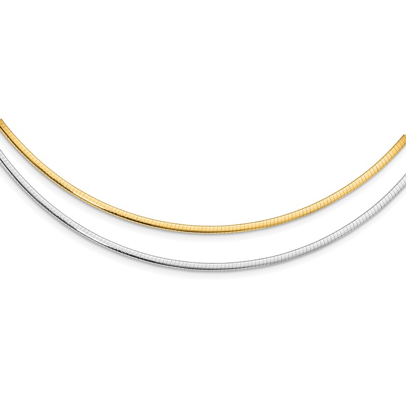 14K Two-Tone 2mm Reversible w/Adj. Chain Omega Necklace