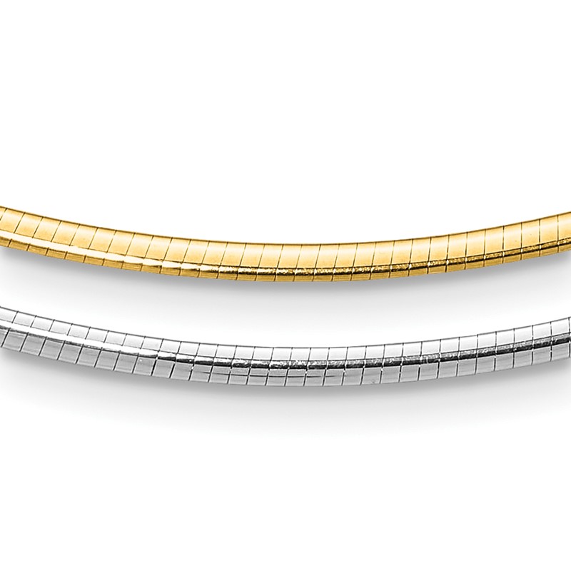 14K Two-Tone 2mm Reversible w/Adj. Chain Omega Necklace