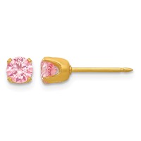 Inverness Stainless Steel 24K Gold-plated 5mm Pink CZ Post Piercing Earrings view 1