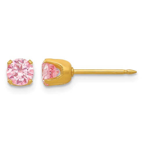 Inverness Stainless Steel 24K Gold-plated 5mm Pink CZ Post Piercing Earrings