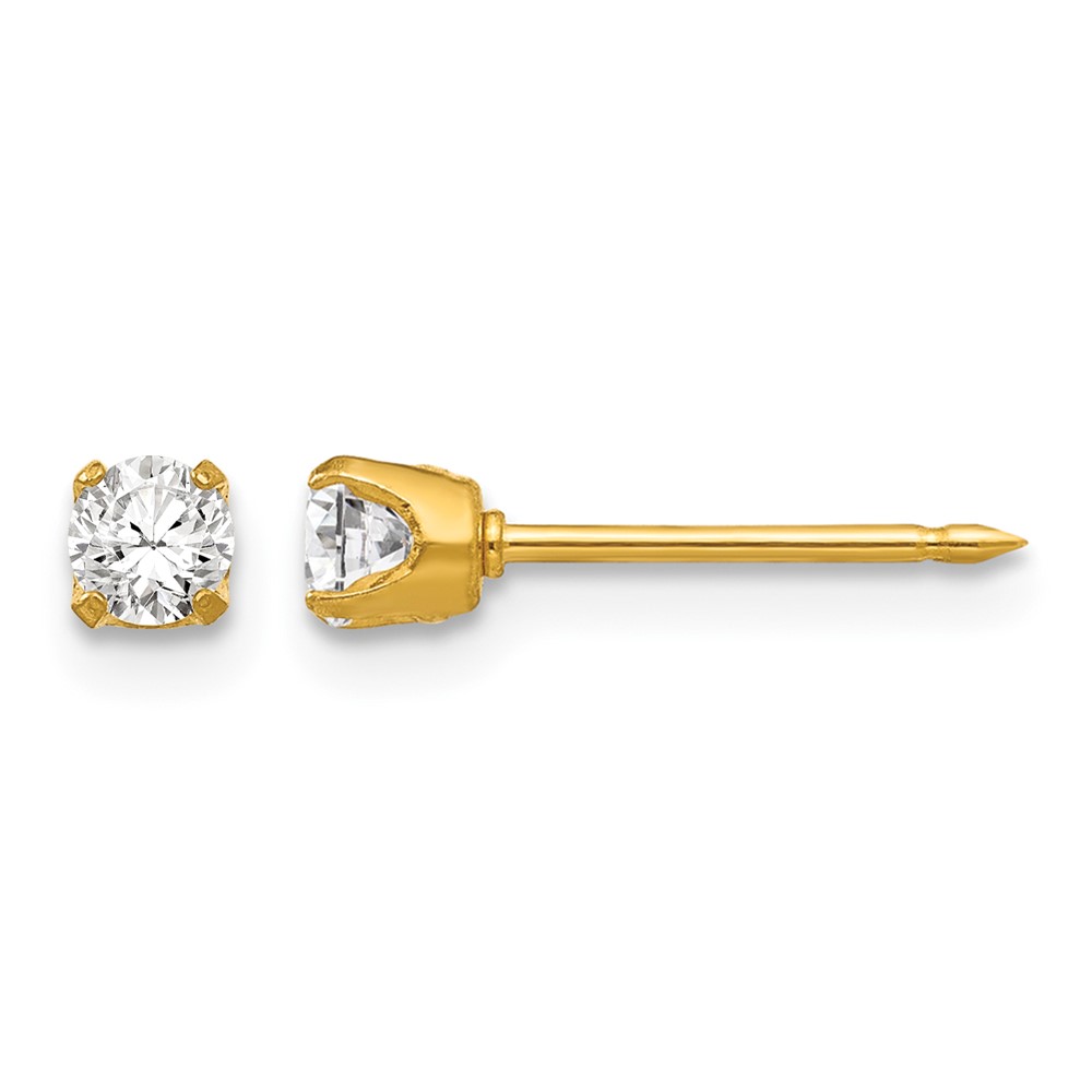Inverness Stainless Steel 24K Gold-plated 3mm CZ Post Piercing Earrings