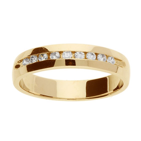 14k Yellow Gold IBGoodman Men's Polished 9-Stone Diamond Ring