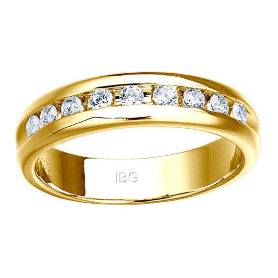 14k Yellow Gold IBGoodman Men's Polished 9-Stone Diamond Ring