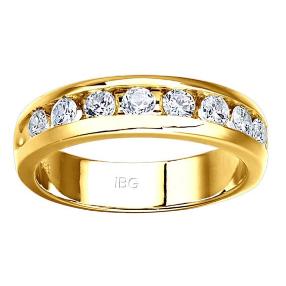 14k Yellow Gold IBGoodman Men's Polished 9-Stone Diamond Ring