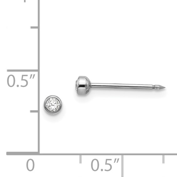 Inverness 14k White 3mm Crystal Bezel Piercing Earrings